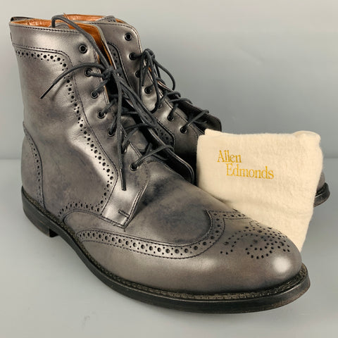 ALLEN EDMONDS Talla 13 Botas con punta de ala de cuero perforado gris