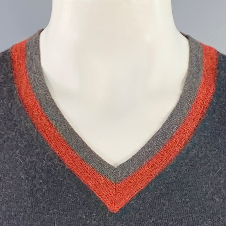 GUCCI Size L Black Red Knit Wool V-Neck Sweater