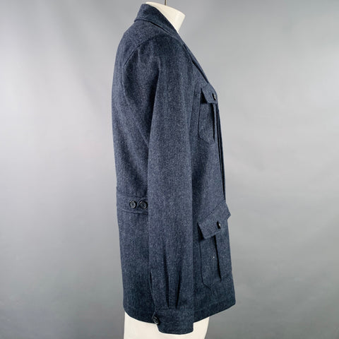 NO BRAND Size XL Blue Grey Heather Wool Hidden Buttons Jacket