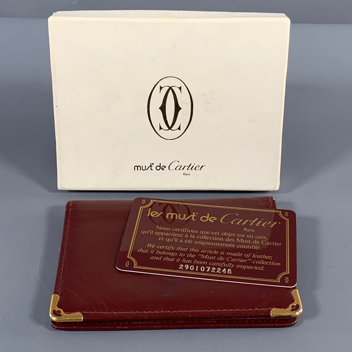 CARTIER Burgundy Gold Leather Card Case Wallet