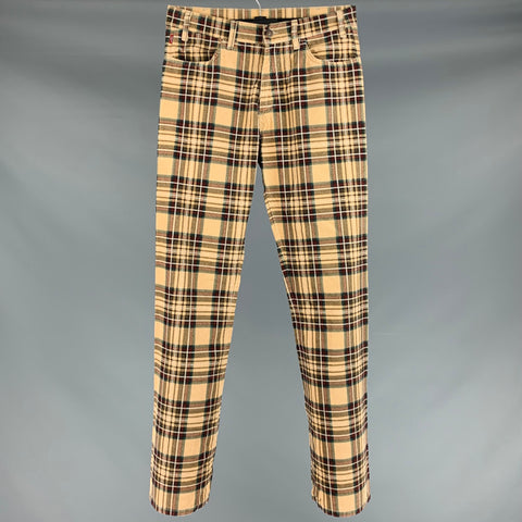 LEVI STRAUSS Talla 32 Pantalones casuales rectos de algodón a cuadros negros y rojos canela