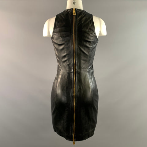 VERSUS by GIANNI VERSACE Size 6 Black Gold Leather Lace BodyCon Cocktail Dress