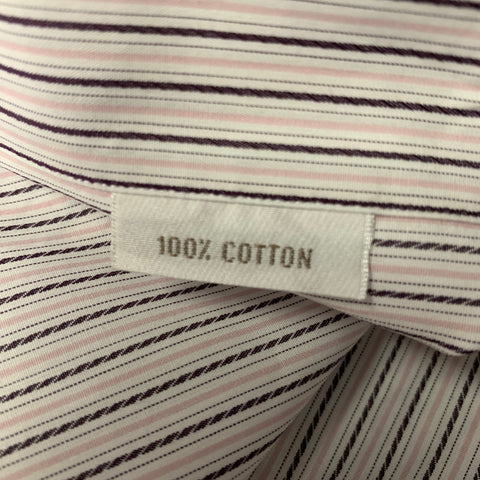 BRIONI Size XL White Brown Pink Stripe Cotton French Cuff Long Sleeve Shirt