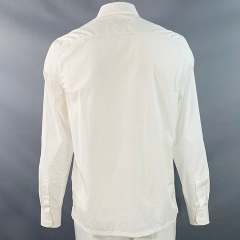 PRADA Size L White Cotton Curved Cutaway Button Up Long Sleeve Shirt