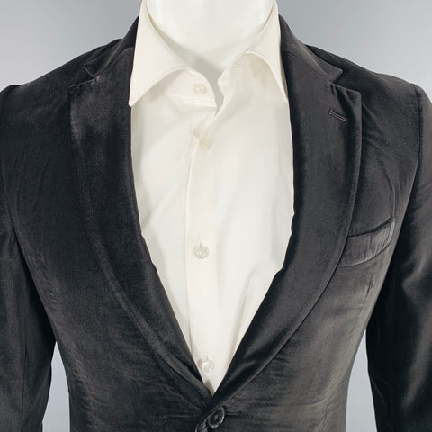 PAUL SMITH Size 36 Black Velvet Polyester Notch Lapel Sport Coat