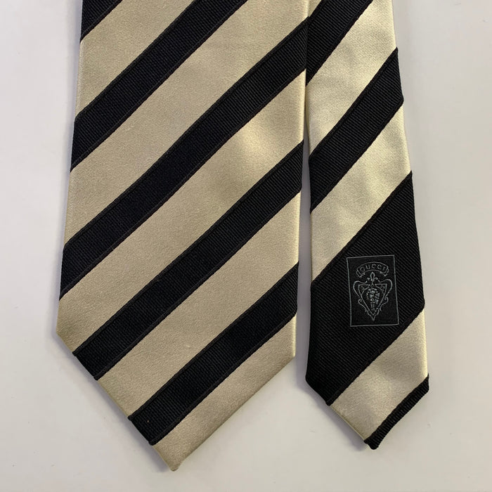 GUCCI  One Size Cream Black Diagonal Silk Tie