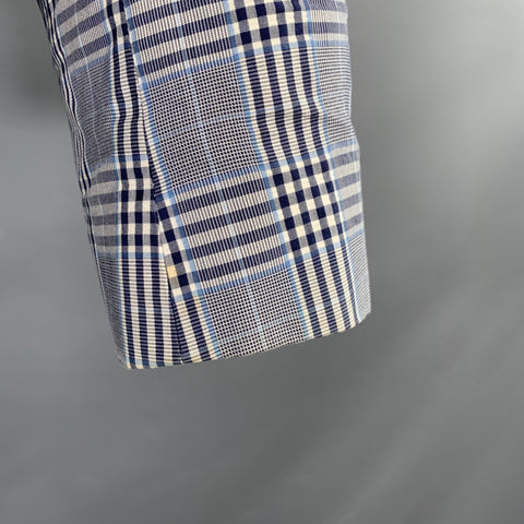 BLACK FLEECE Size 42 Navy White Plaid Cotton Silk Sport Coat