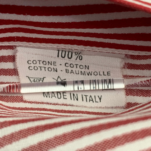 ETRO Size 38 Red White Stripe Cotton Spread Collar Long Sleeve Shirt