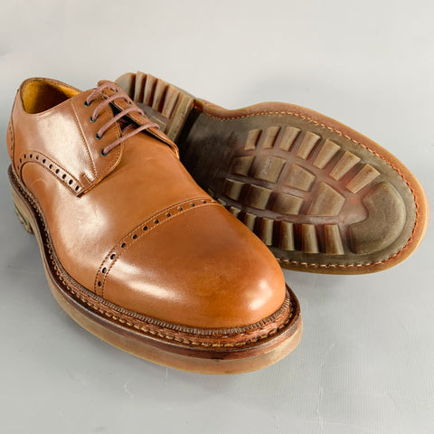 GIORGIO ARMANI Size 13 Tan Perforated Leather Cap Toe Lace-Up Shoes