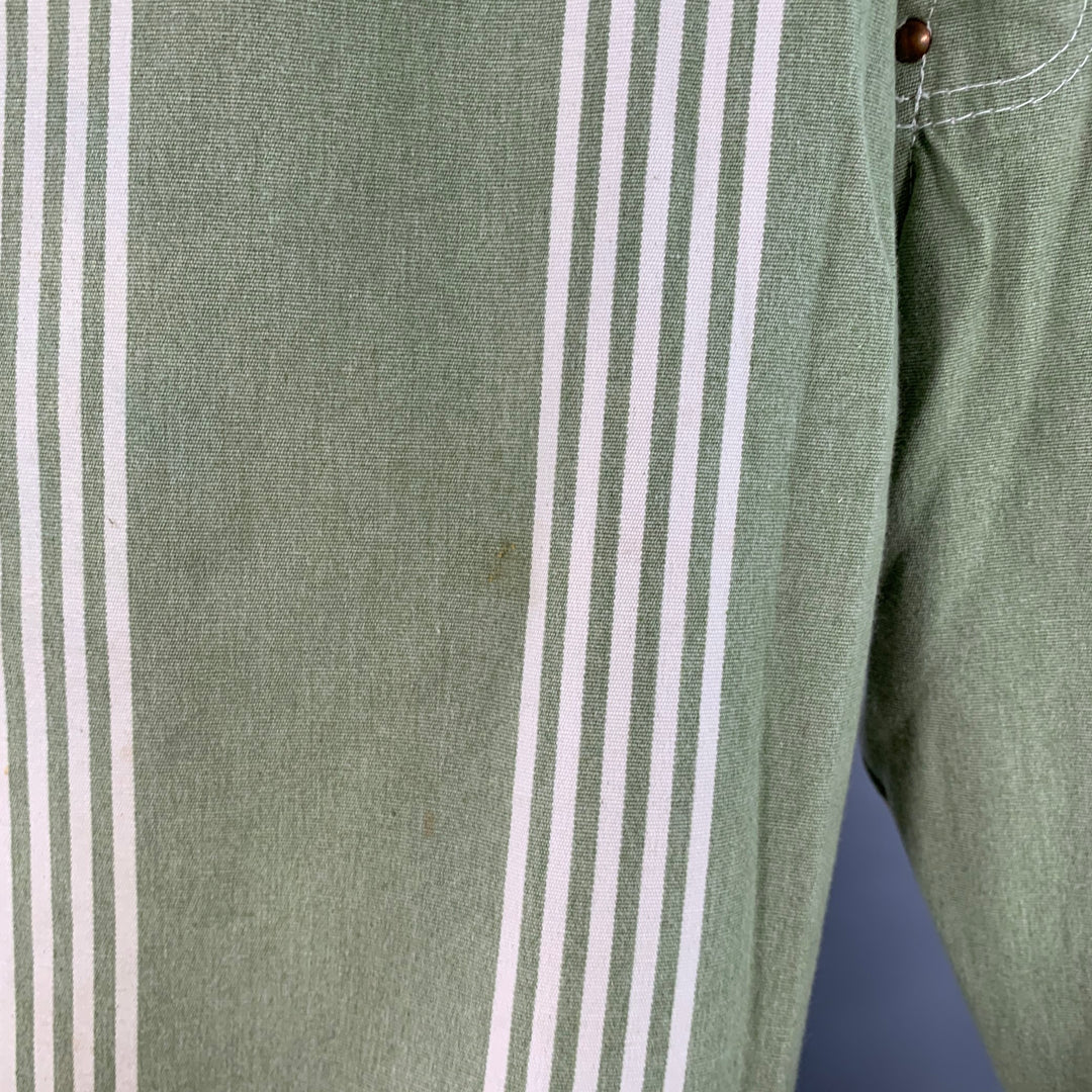 TENDER CO. Size L Green White Stripe Cotton Straight Button Fly Casual Pants
