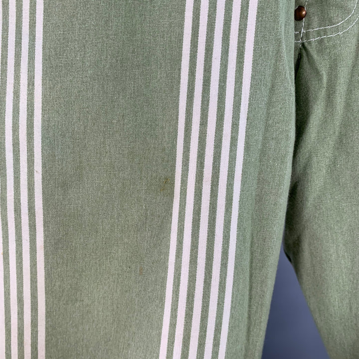 TENDER CO. Size L Green White Stripe Cotton Straight Button Fly Casual Pants