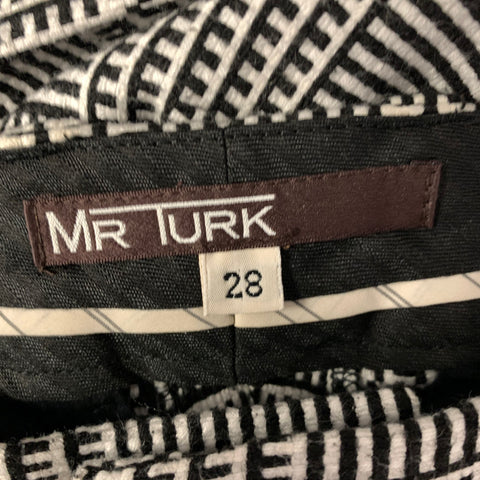 MR TURK Size 30 White Black Glen Check Polyester Blend Slim Fit Pants