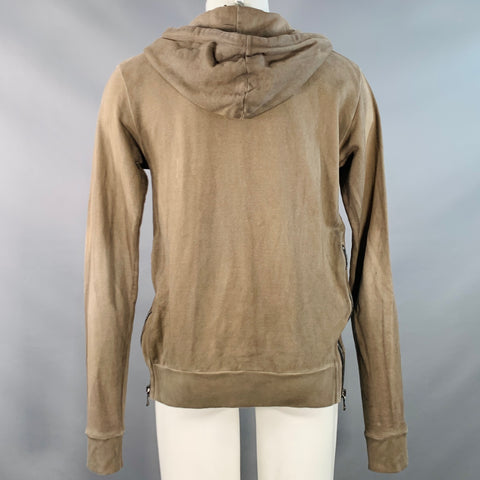 BALMAIN Size M Grey Olive Cotton Distressed Hoodie Sweatshirt
