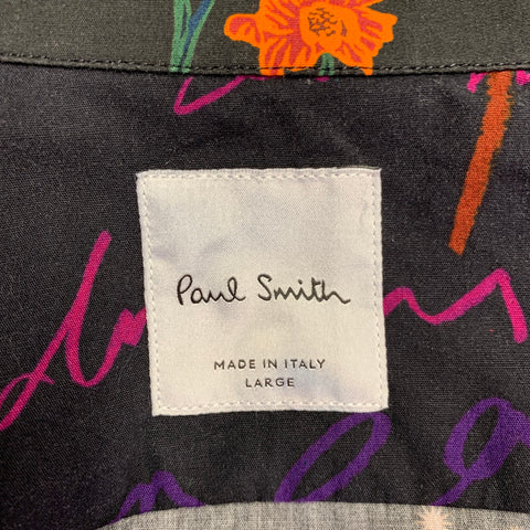 PAUL SMITH Size L Black Orange Floral Cotton Long Sleeve Shirt