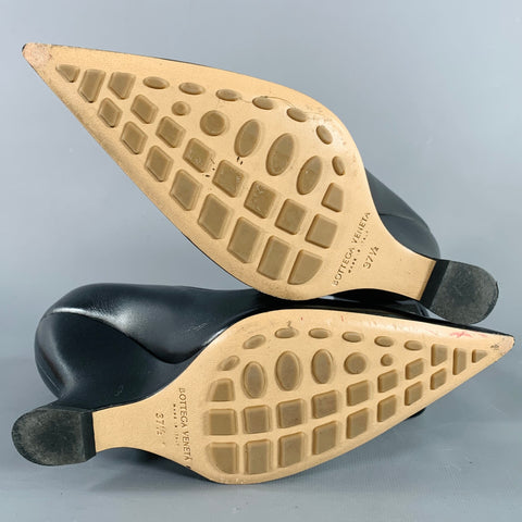 BOTTEGA VENETA Size 7.5 Black Leather Wedge Pumps