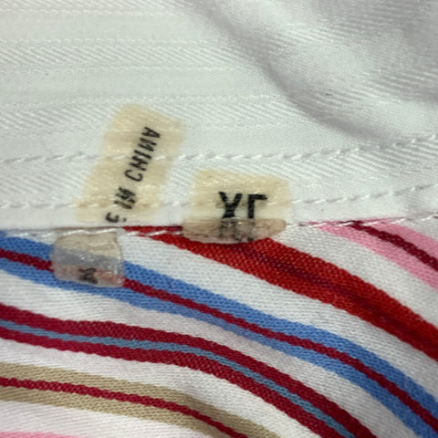 BUGATCHI Size XL White Multi Color Stripe Cotton Spread Collar Long Sleeve Shirt