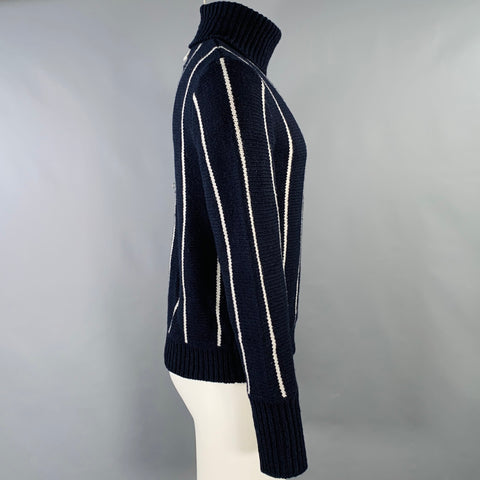 BLACK FLEECE Size M Navy White Pinstripe Wool Blend Turtleneck Sweater