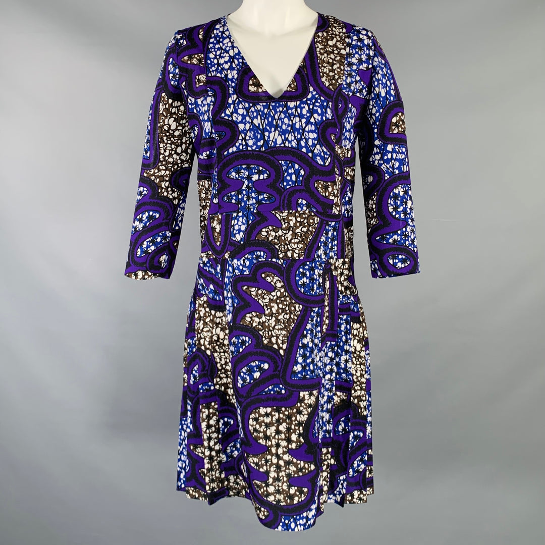 MARNI Size 4 Multi Color Polyester Abstract 3/4 Sleeves Dress