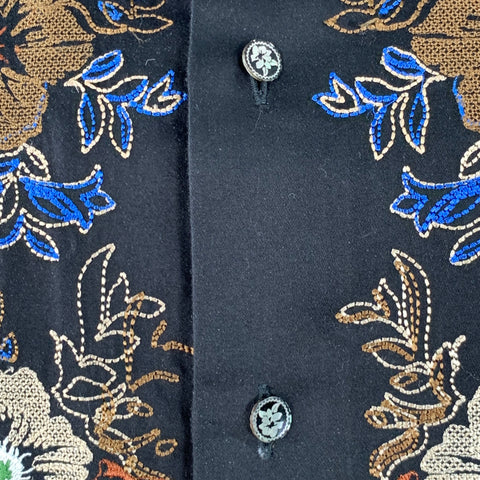 ROBERT GRAHAM Size L Black Multi Color Floral Embroidery Cotton Long Sleeve Shirt