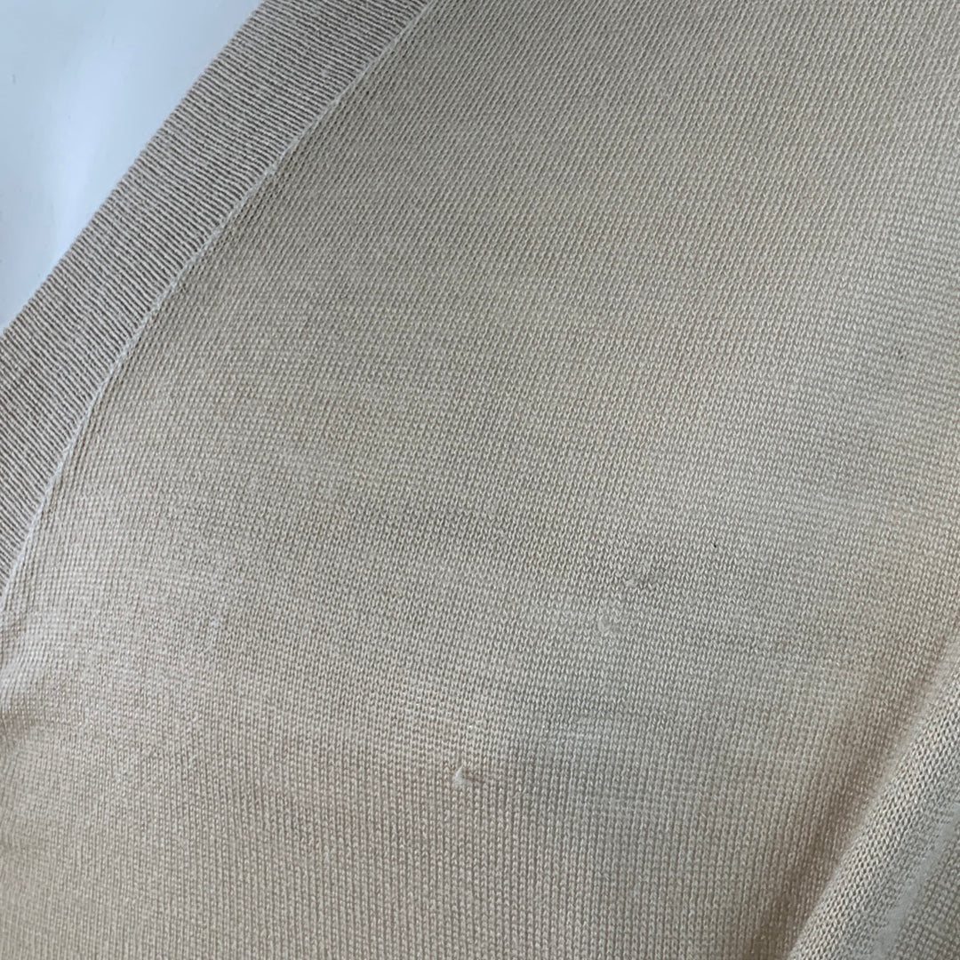PRADA Size L Beige Virgin Wool Sheer Knit V-Neck Cardigan