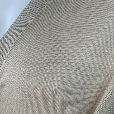 PRADA Size L Beige Virgin Wool Sheer Knit V-Neck Cardigan