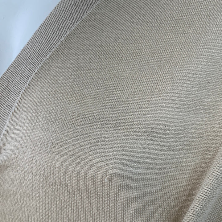 PRADA Size L Beige Virgin Wool Sheer Knit V-Neck Cardigan