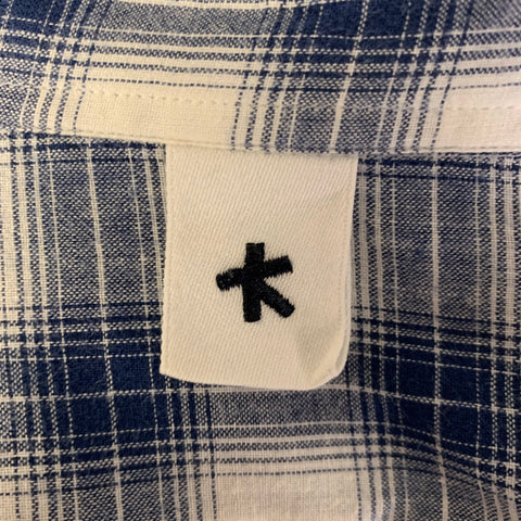 ADAM KIMMEL Size M Blue White Tartan Cotton Pointed Collar Long Sleeve Shirt