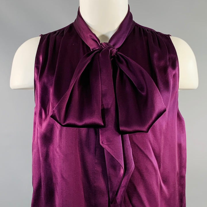 FRAME Size XS Purple Satin Hidden Buttons Bow Blouse