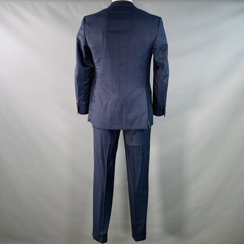 ISAIA Size 42 Regular Navy Black Glenplaid Wool Notch Lapel Suit