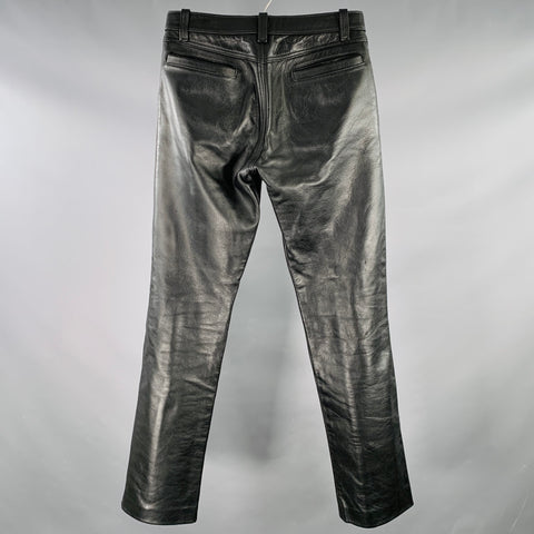 MR. S LEATHER Size 32 Black Grey Red Color Block Leather Snaps Casual Pants