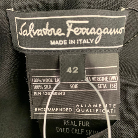 SALVATORE FERRAGAMO Size 6 Black Wool Calf Hair Geometric Zip Mini Skirt