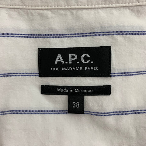 A.P.C. Size 2 White Blue Cotton Stripe Long Sleeve Casual Top