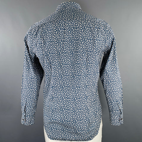 PAUL SMITH Size L Blue White Floral Cotton Spread Collar Long Sleeve Shirt