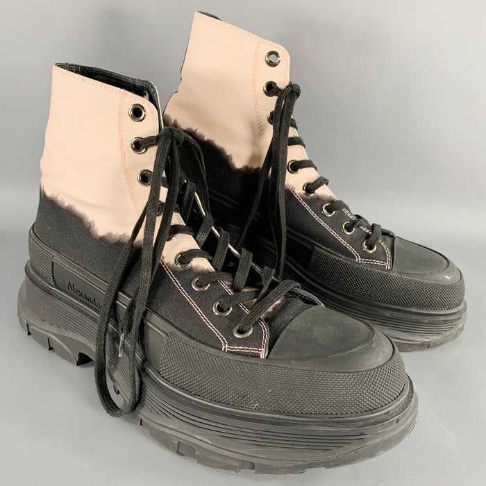 ALEXANDER MCQUEEN Size 9 Black Pink Color Block Mixed Materials Lace-Up Boots