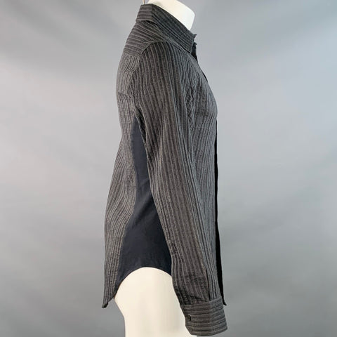 ARMANI COLLEZIONI Size S Grey Black Seersucker Stripe Cotton Blend Long Sleeve Shirt