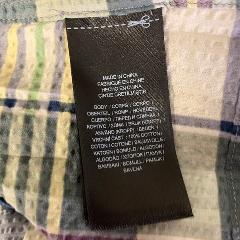 RRL by RALPH LAUREN Size L Blue Green Plaid Cotton Seersucker Camp Short Sleeve Shirt