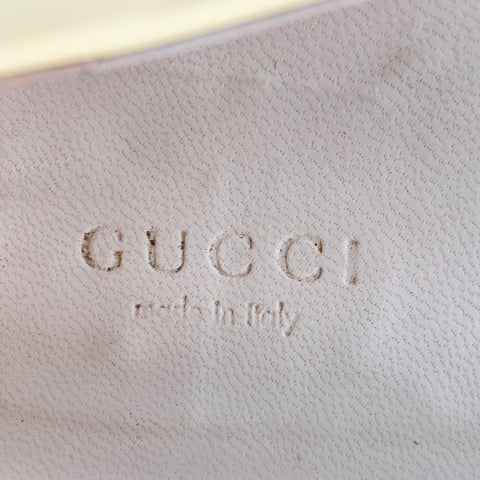 GUCCI Vintage Size 10 Vernice Beige Red Blue Patent Leather Web Bamboo Buckle Flats