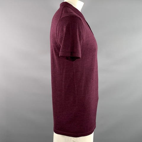 JOHN HENRIC Size L Burgundy Knitted Wool Buttoned Polo