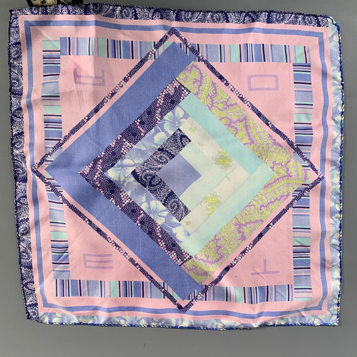 ETRO Pink Blue Mixed Pattern Silk Pocket Square