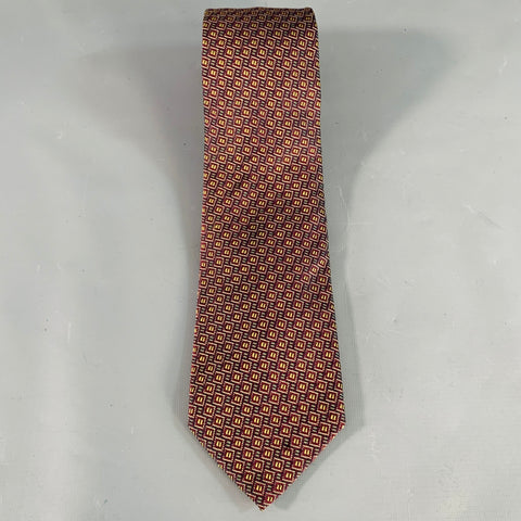 LUCIANO BARBERA Burgundy Grey Olive Geometric Jacquard Silk Tie