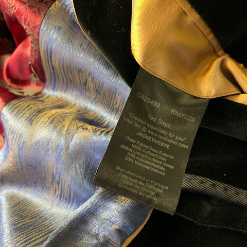 TED BAKER Chest Size 42 Black Velvet Cotton Notch Lapel Sport Coat