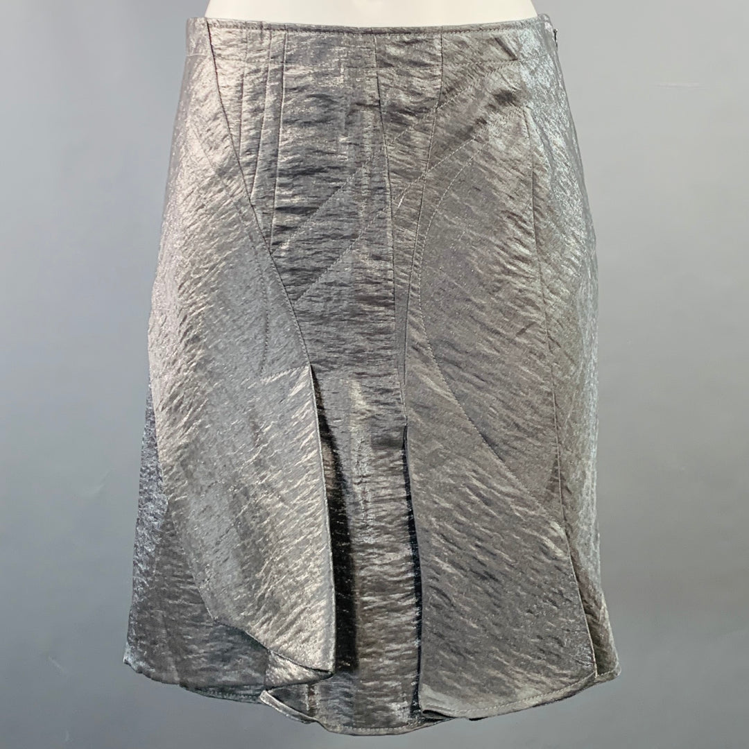 CHRISTIAN DIOR Size 4 Silver Metallic Linen Blend Pleated Skirt