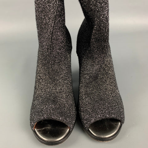 MISSONI Size 7 Black Silver Lurex Knit Contrast Heel Boots