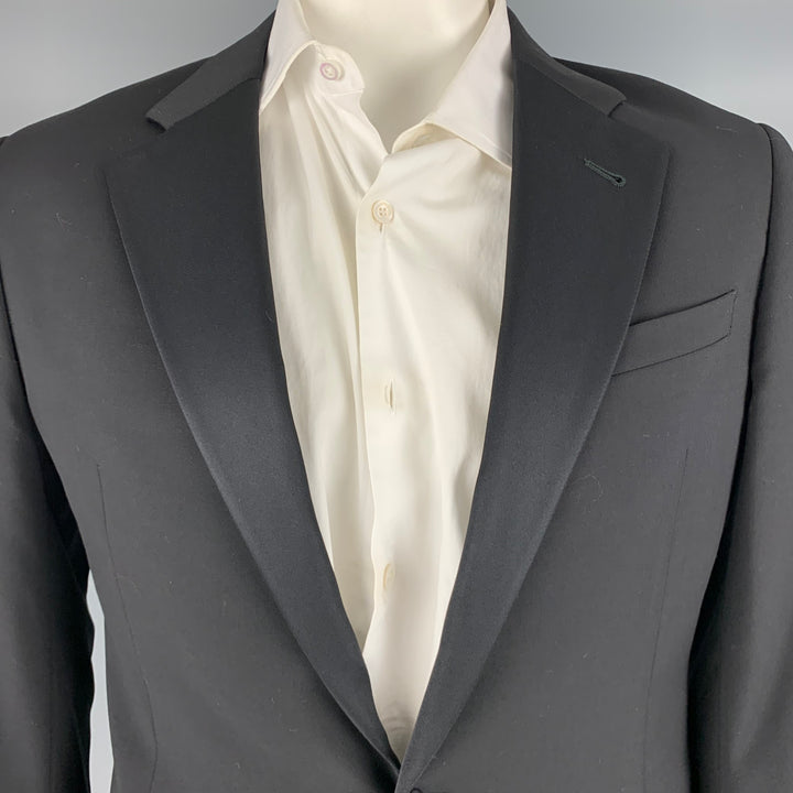 ARMANI COLLEZIONI Size 42 Black Wool Notch Lapel Single Button Tuxedo
