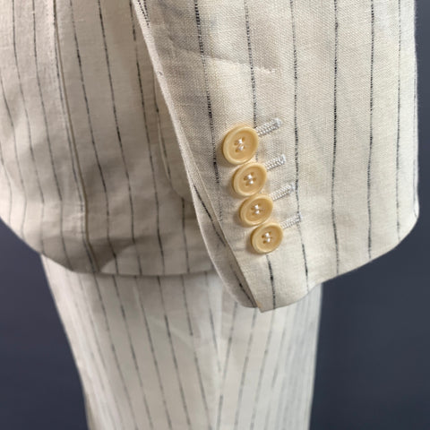 KRIZIA UOMO Chest Size 42 Cream Light Grey Pinstripe Linen 32 31 Suit