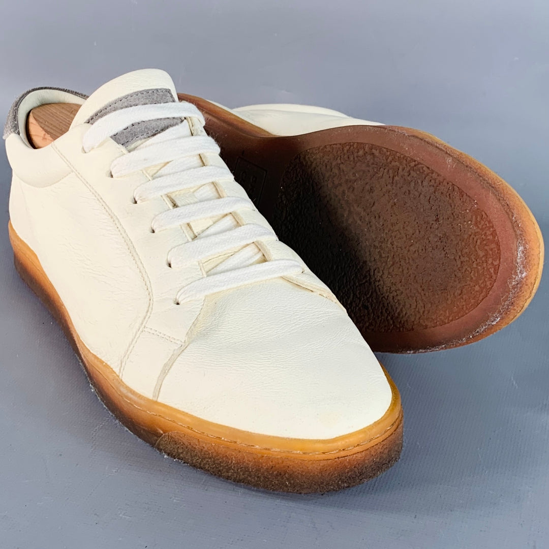 BRUNELLO CUCINELLI Size 9 Off White Grey Leather Low Top Sneakers
