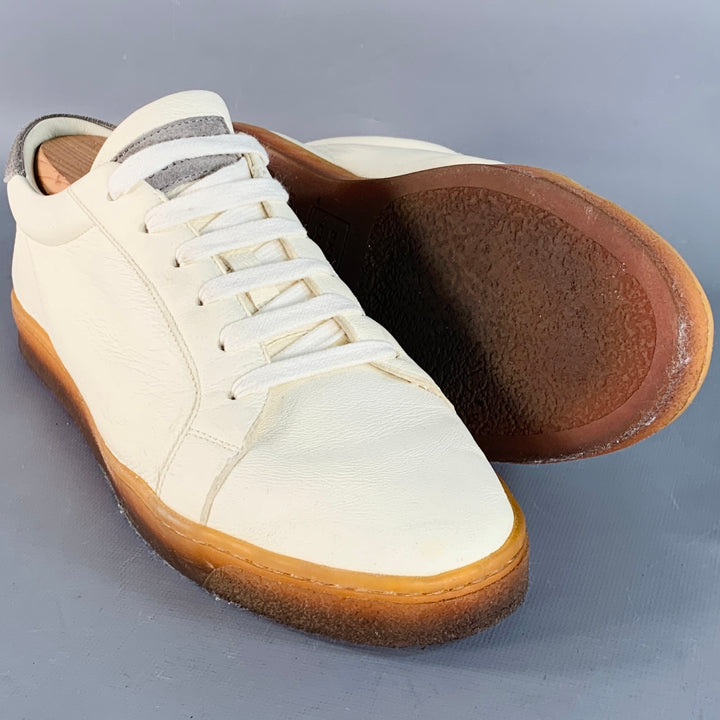 BRUNELLO CUCINELLI Size 9 Off White Grey Leather Low Top Sneakers