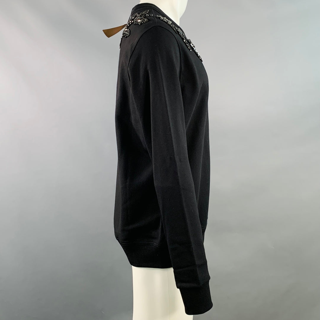BURBERRY Size S Pancras Black Crystal Embellishment Cotton Crew Neck Sweatshirt