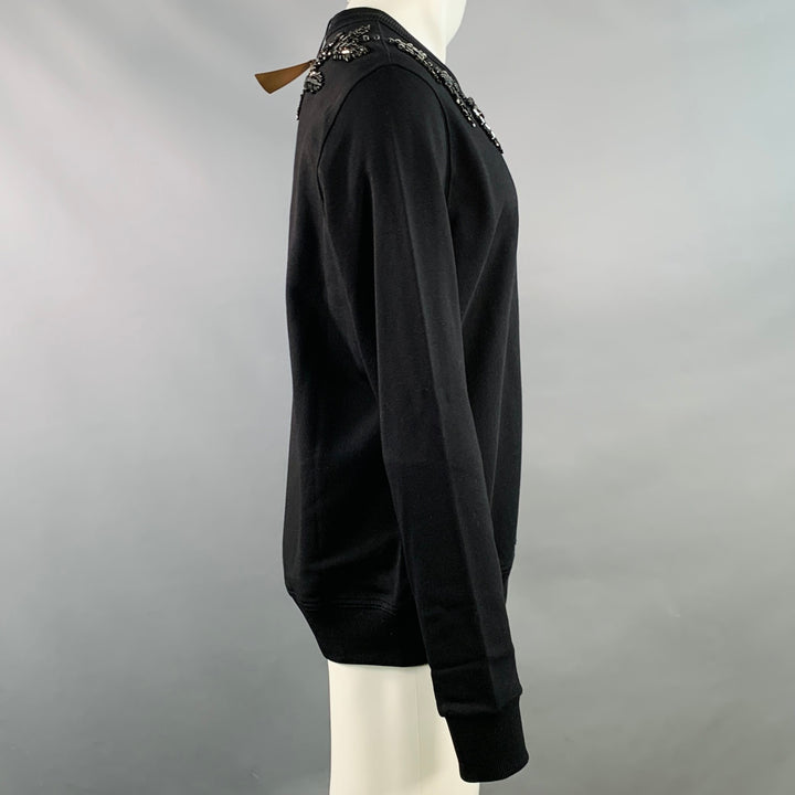 BURBERRY Size S Pancras Black Crystal Embellishment Cotton Crew Neck Sweatshirt