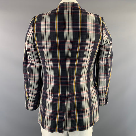 DRIES VAN NOTEN Chest Size 42 Grey Red Plaid Linen & Cotton Sport Coat